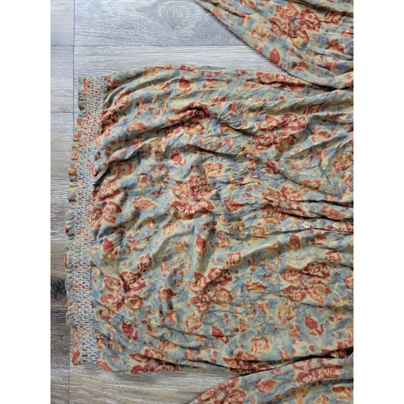 LRL Lauren Jeans Co. Woman L Tan Floral Top Off the Shoulder Elastic Peasant LS - Picture 3 of 10